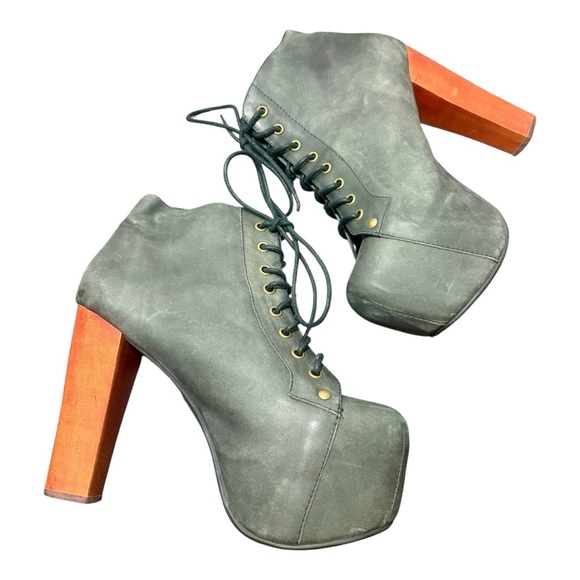 JEFFREY CAMPBELL Lita Gray Suede Heeled Booties - Picture 1 of 8